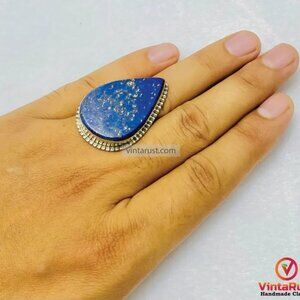 Lapis Lazuli Adjustable Ring: Blue Gemstone Statement Unisex Ring